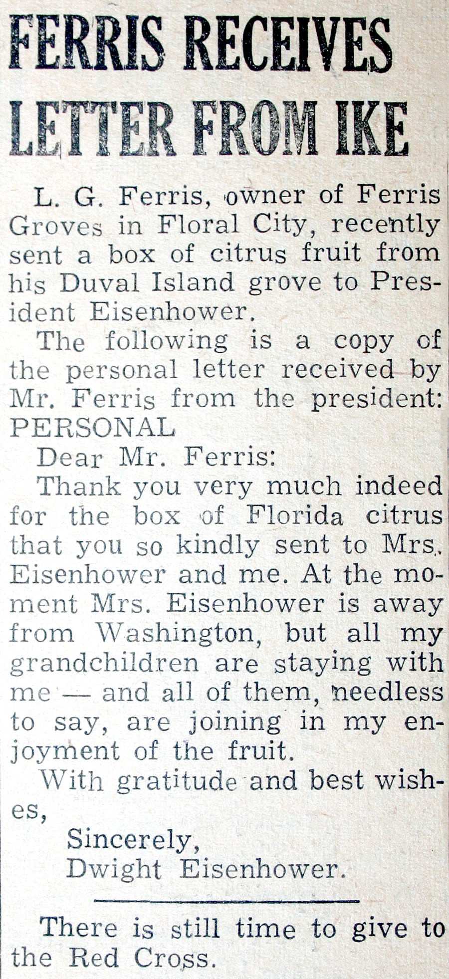 Ferris letter from Ike